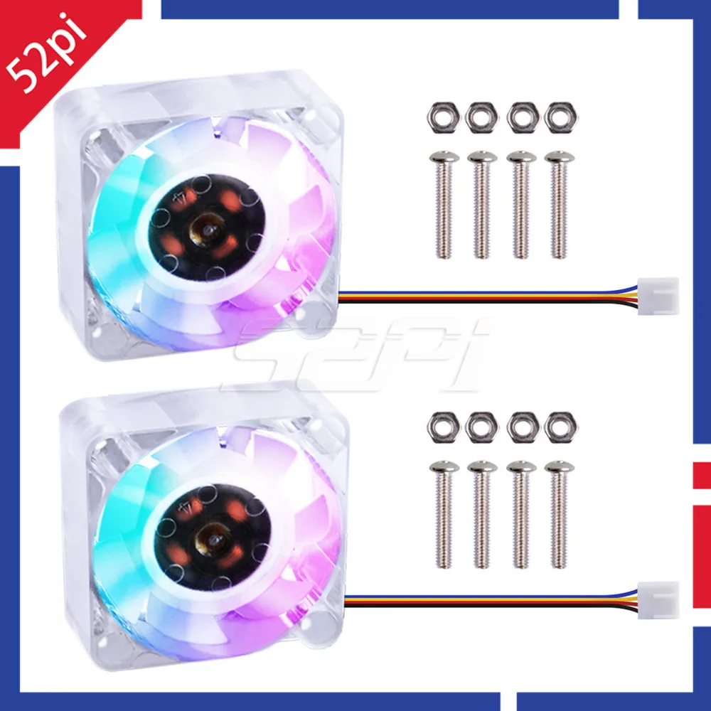 

52Pi 2 PCS 4010 Brushless RGB Light Cooling Fan 4010 PWM Colorful Slow Flashing Transparent Fan For Jetson Nano