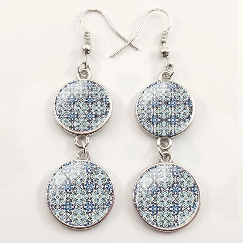 2020 Portuguese tile Graphic Earrings Mandala Portugal flower Earring for women girls birthday gift Temperamental Jewelry