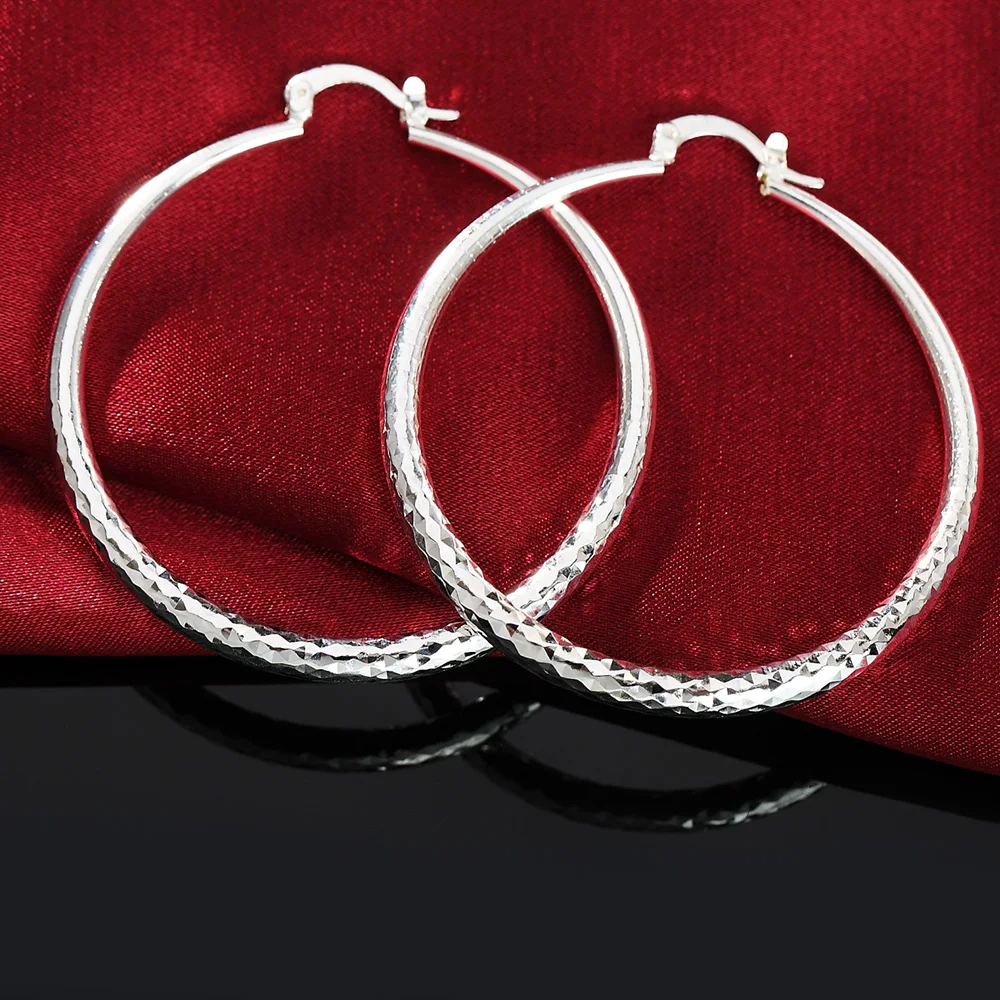 

925 Sterling Silver Women's 51MM/5.1CM Hoop Earrings Round Wedding Engagement Party Women Jewelry Gifts For New Year 2024