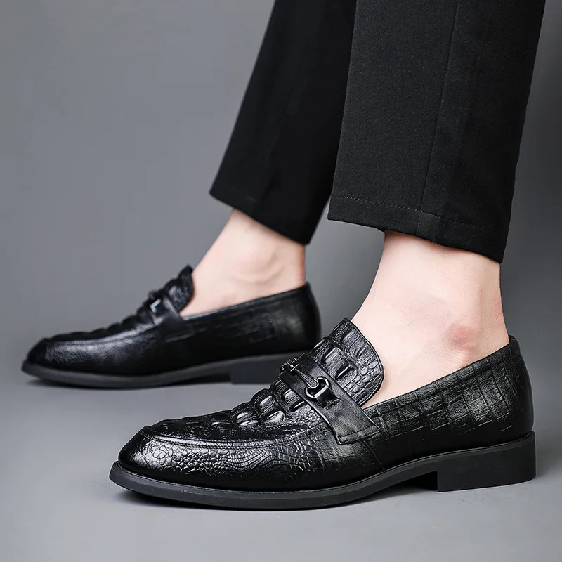 Fashion Genuine Cowhide Leather Dress Shoes for men\'s Comfortable Casual Loafers Crocodile Pattern Shoe Moccasins