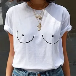 Camiseta de manga corta con estampado de pechos para Mujer, ropa de calle informal, divertida, de ocio