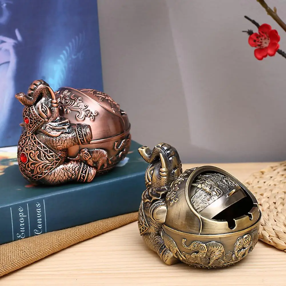 Elephant Cigarettes Ashtray Vintage Metal Ashtray Windproof Ashtray with Lid Portable Ash Container Home Office Decoration