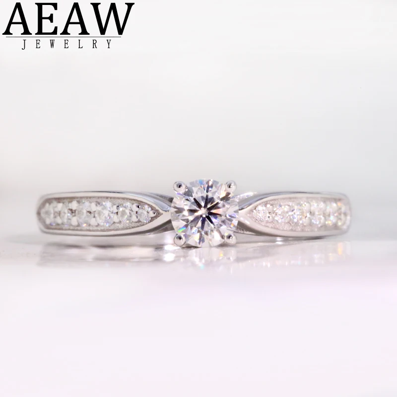 

AEAW 14K White Gold 4mm 0.3ct Round Cut CVD HPHT Lab Grown Diamond Engagement Diamond Ring Anniversary Ring For Women