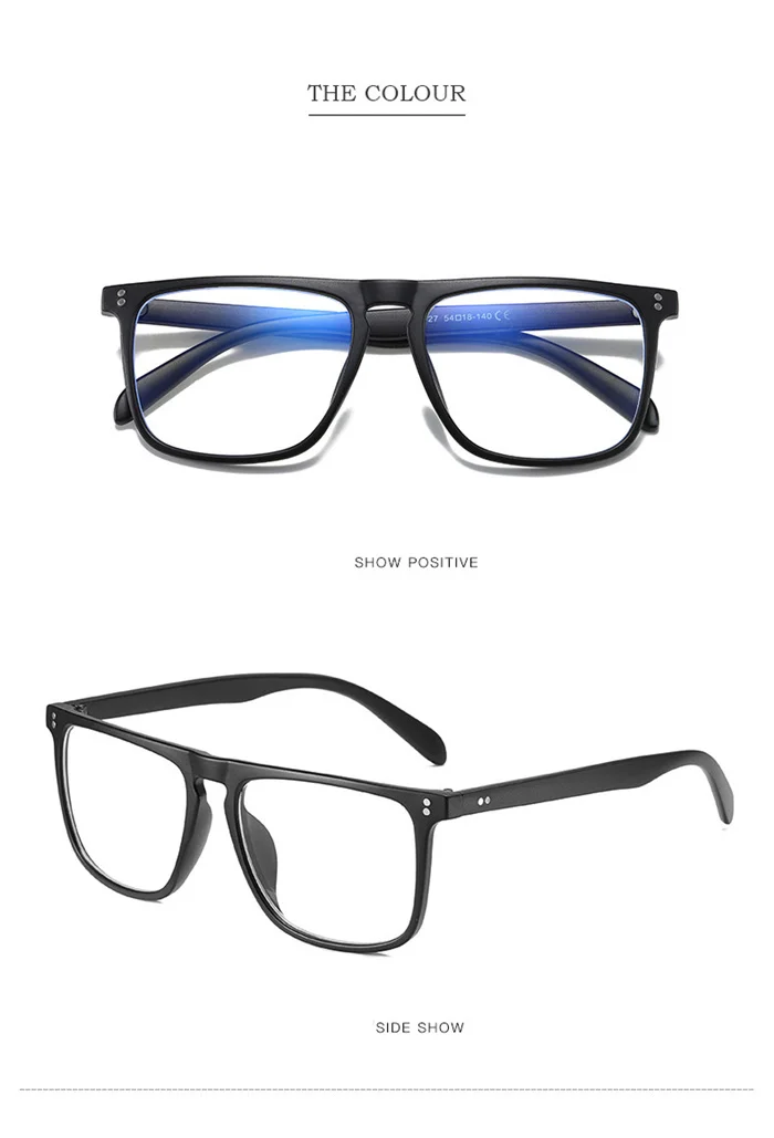 Blaulichtblockierende quadratische Myopie-Brille, fertig, Unisex, Retro, schwarzer Rahmen, verschreibungspflichtige Brille für Studenten, 0–0,5–0,75 bis –6,0 – Detail 10