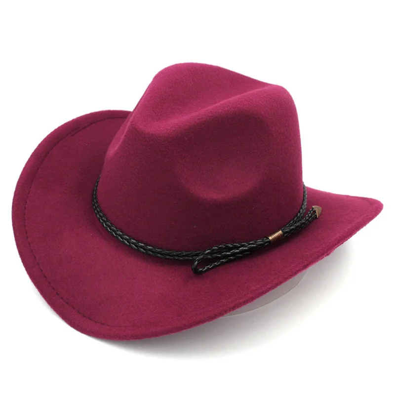 Vintage Western Cowboy Hat Wide Brim Felt Braided Rope Band Unisex 5df95dd4-cbf2-42c0-8e32-  main image 4