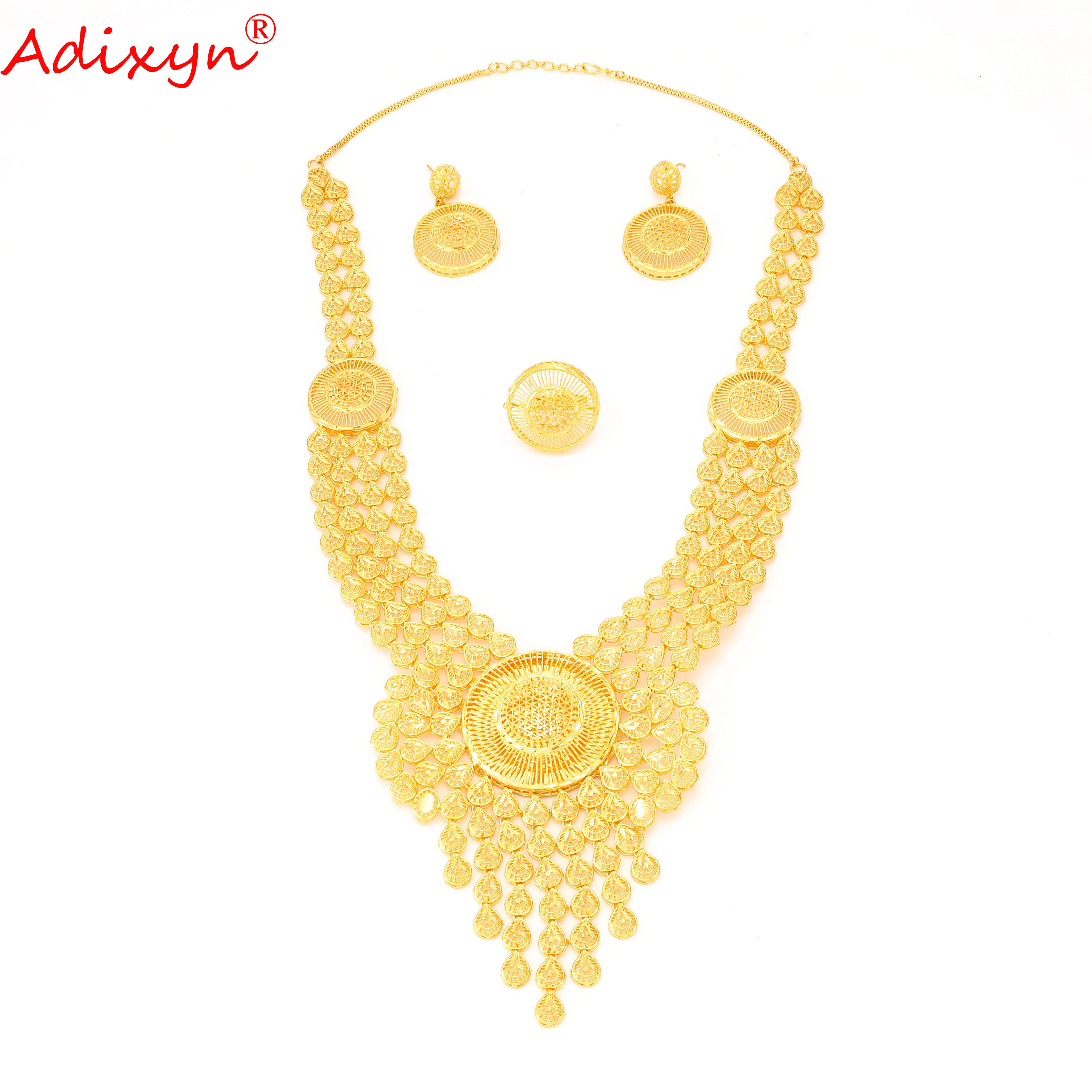 Adixyn Jewelry-Sets Dubai Big Size Necklace Earrings Ring Jewelry for Women African Nigeria Wedding Gifts N1021J1