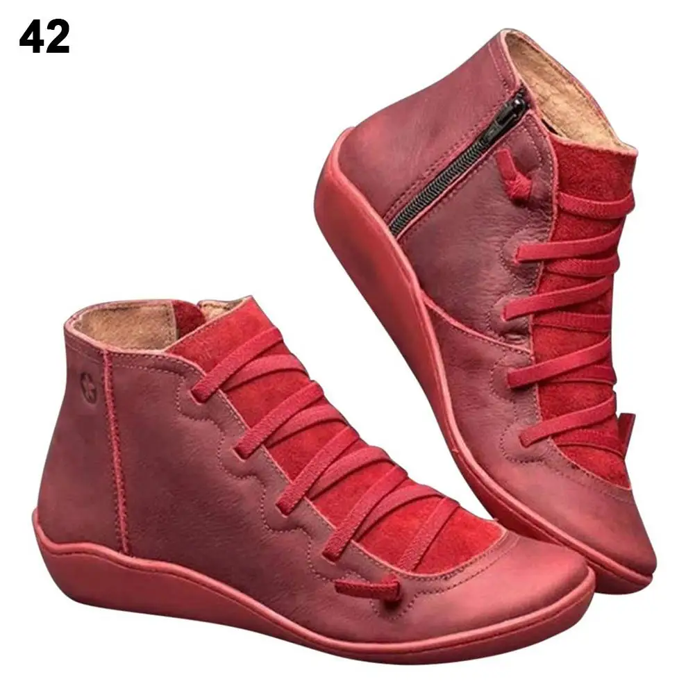 2019 New Comfortable Arch Support Boots Flat Heel Womens Leather Arch Support Boots For Outdoor Camping Hiking