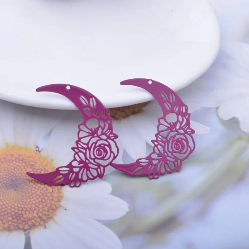30 Stück AB6787 35*31mm Messing Bemalte Mond- und Blumenanhänger DIY Schmuck Ohrring-Zubehör – Detail 11