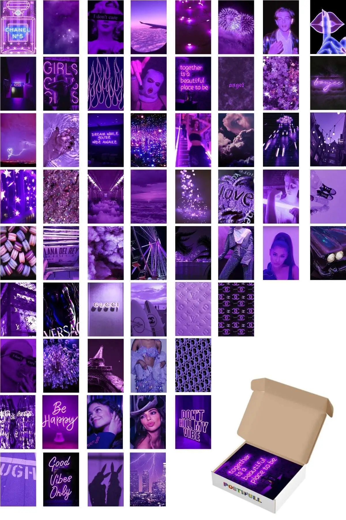 Purple Wall Poster Set-60 Pcs-Coated Paper Photo Collage Set-10cm * 14cm-boxed Set