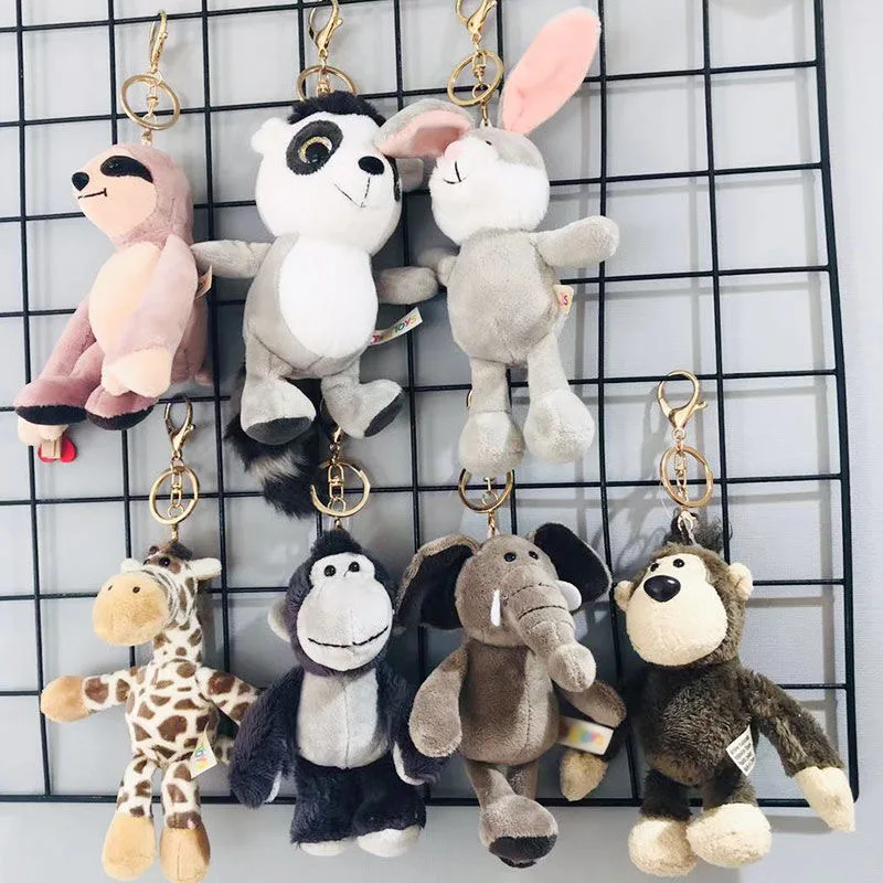 Cute Cartoon Animal Plush Keychain 13cm-15Cm Turtle Elephant Monkey Tiger Lion Hippo Raccoon Bear Rabbit Wolf Penguin Bulldog