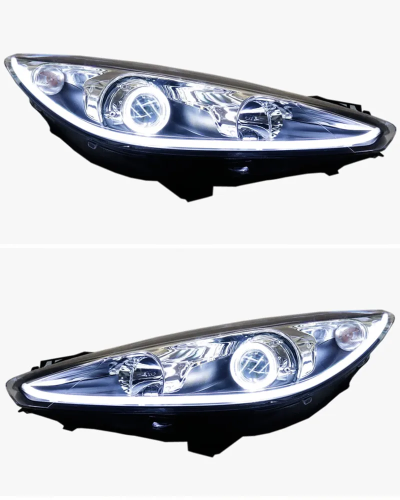 Car Led Headlight Assembly Angel Eye for Peugeot 308 DRL Daytime Running Light with Turn Signal автомобильные товары