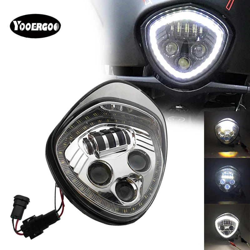 VICTORY Led Headlight with Halo Angel Eye DRL LED Headlamp For 07-17 Victory Motorcycle Cruisers Cross Road Country-Black (CHROM