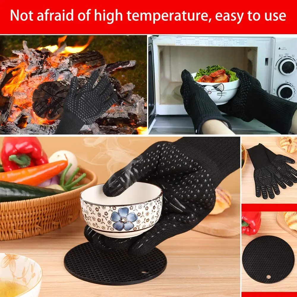 WALFOS BBQ Gloves High Temperature Oven Gloves Insulated Durable Fire Resistant BBQ Heat Insulated Microwave Gloves