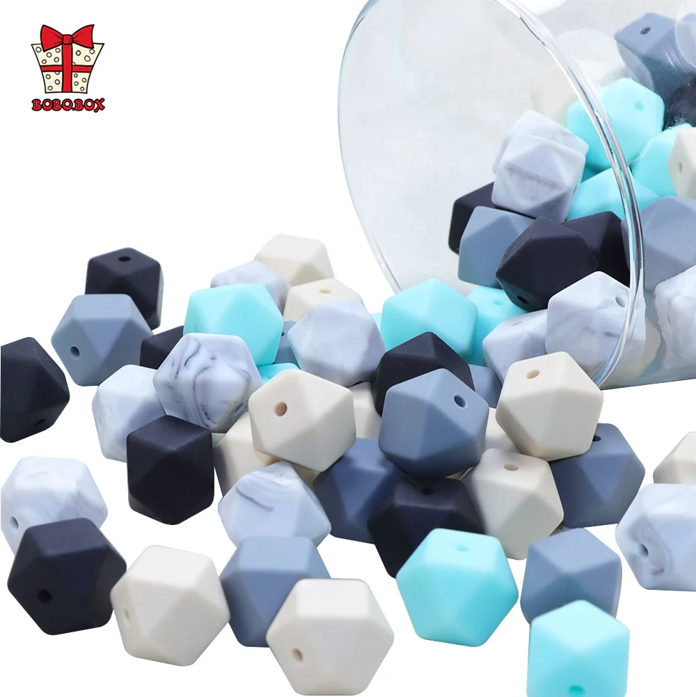 BOBO.BOX 10pcs 14mm Hexagon Silicone Beads Teething Baby Teether Toy Food Grade Baby Nursing shower Gift Necklace Pacifier Chain