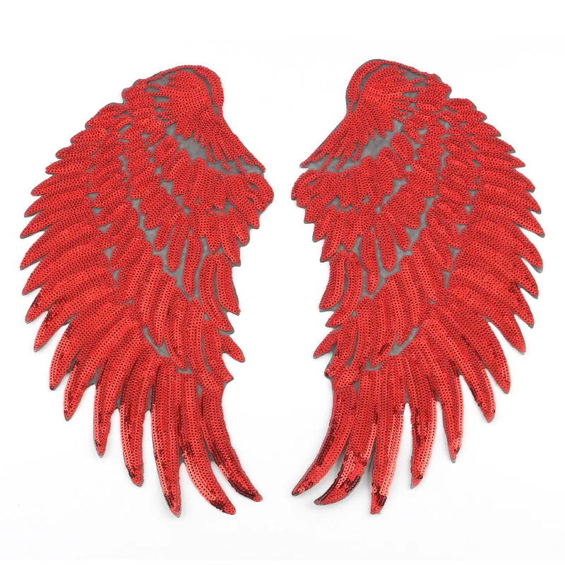 AHYONNIEX 1 Pair Large Sequins Wing Patches Applique for Jeans DIY Accessories Cute Sew on Cloth Badge Embroidery Stickers