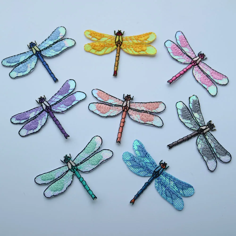 8pc/lot dragonfly embroidered Patches for Clothing sew on Embroidery backpack Clothing Applique iron on parches Decoration Badge