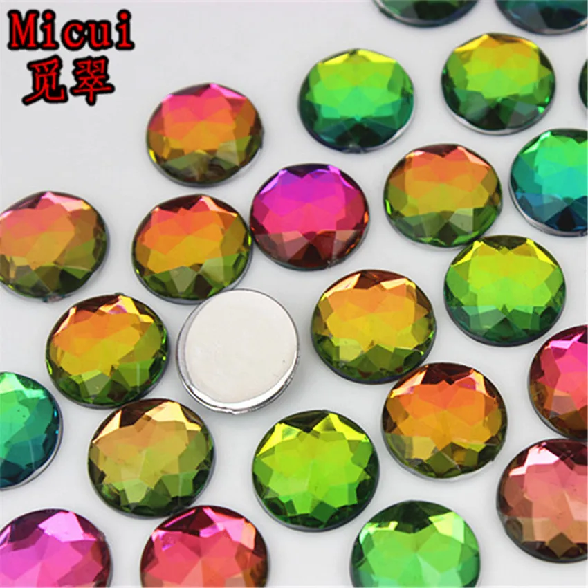 Micui 100PCS 12mm Round Crystal Rhinestone Flatback Colorful Acrylic Rhinestones Stones For Clothes Crafts Decorations MC91