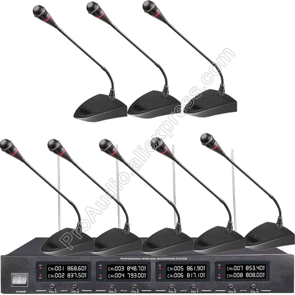 Professional UHF LED 8 Channel Conference Gooseneck Meeting Digital Microphone Mic System