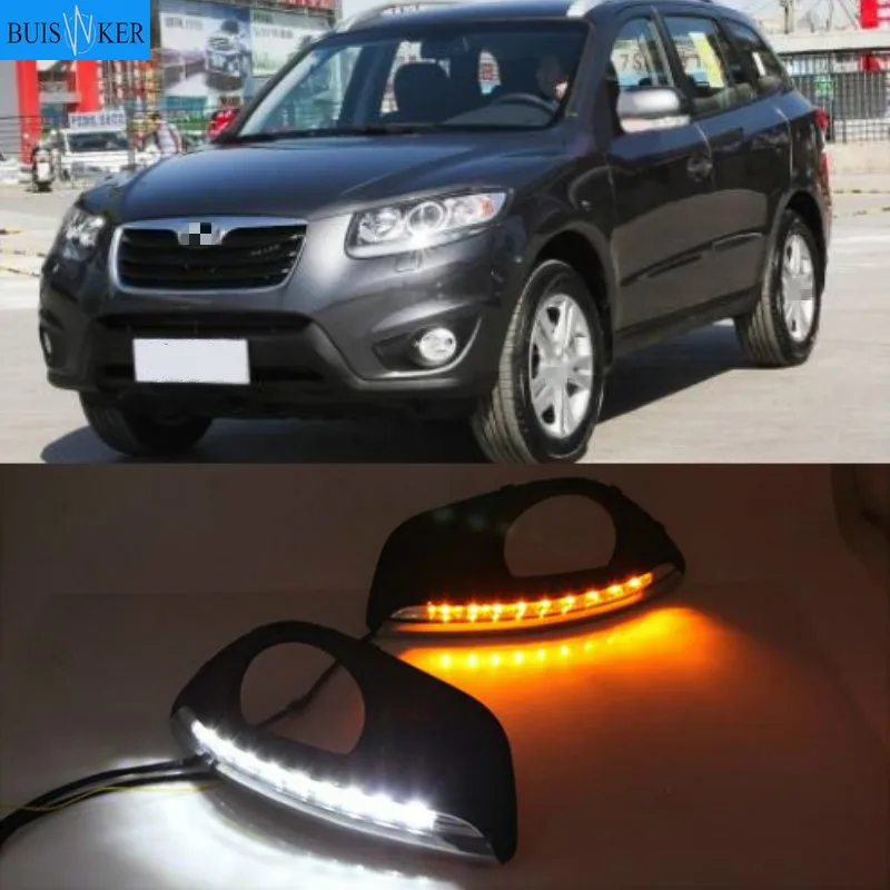 

For Hyundai Santa Fe SantaFe 2010 2011 2012 Daytime Running Light DRL LED Fog Lamp Cover With Yellow Turning Signal Functions