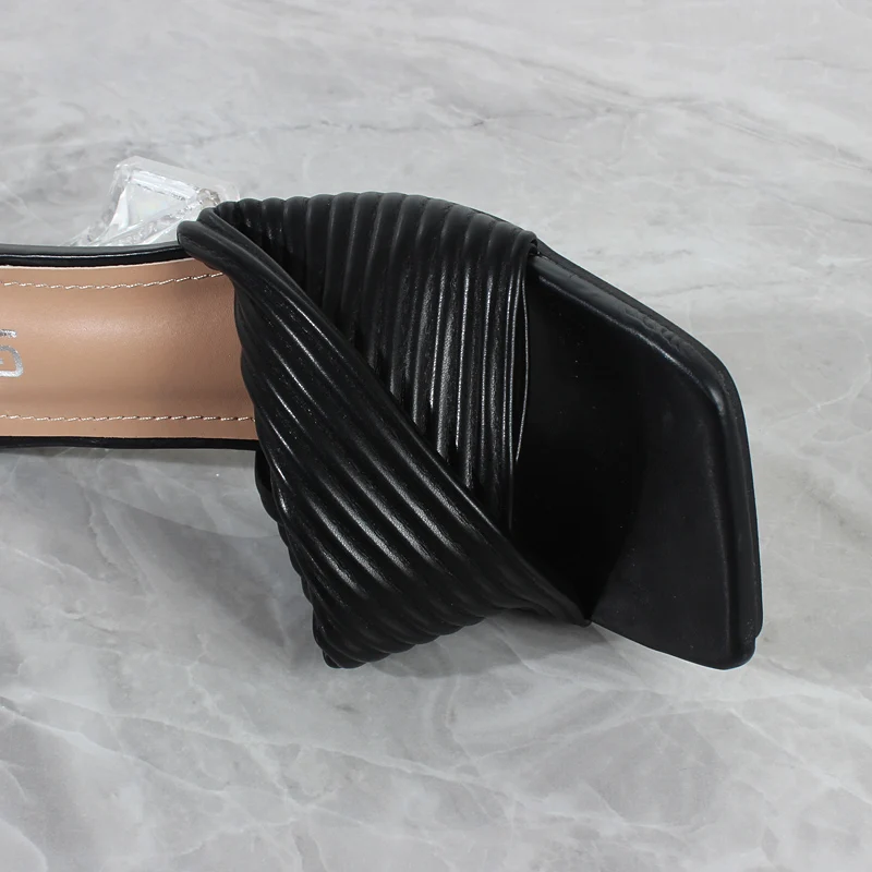 Women's Slippers Fashion High-Heeled 2024 Summer New Soft Surface PU Pleated Comfortable Sandals Outside Women's Shoes 7.5CM