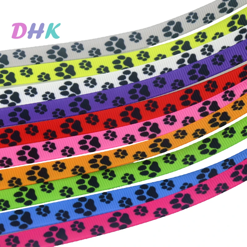 DHK 3/8'' 5yards Dog Paw printed grosgrain ribbon Accessory hairbow headwear DIY decoration 9mm C1926