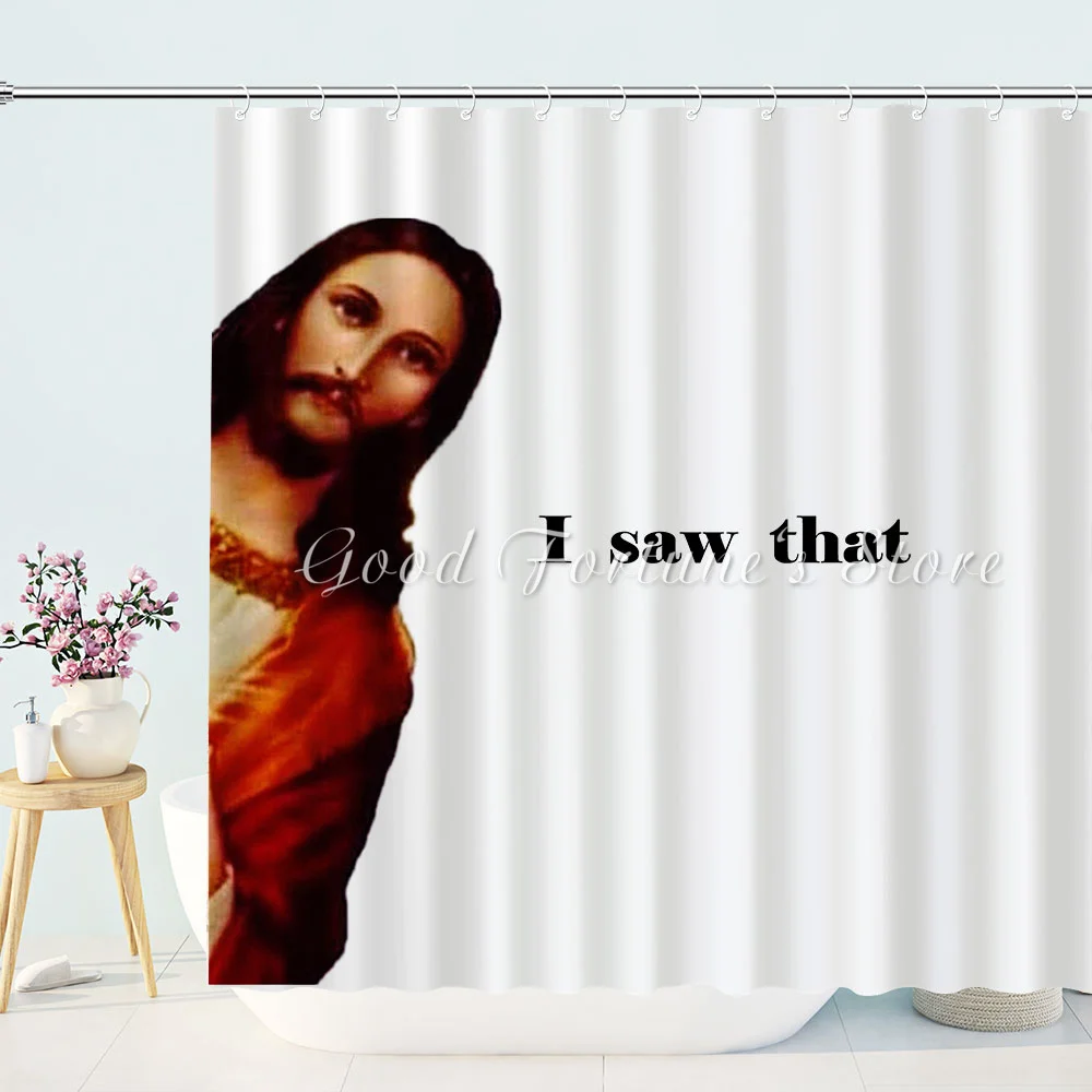 Funny Unique Jesus Peeking Shower Curtain