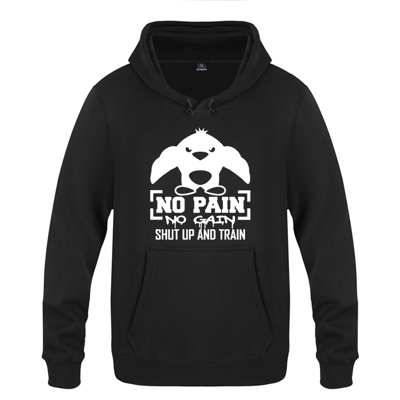 

No Pain No Gain Shut Up and Train Fitness Bodybuilding Hoodies Men Fashion Men's Pullover Fleece Hooded Sweatshirts Coat