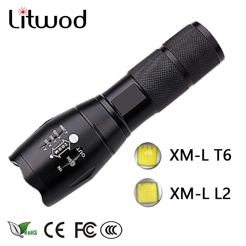 Led Flashlight Ultra Bright Torch L2/V6 Camping Light 5 Switch Mode Waterproof Zoomable Bicycle Light Use 18650 Battery Litwod