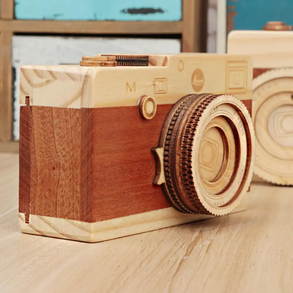 1 pz retrò in legno a forma di macchina fotografica classica melodia orologio carillon regalo musicale vendita calda decorazione della casa piccoli