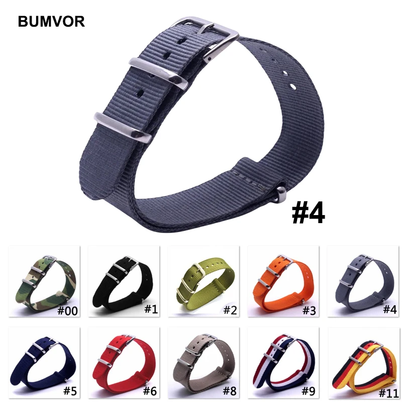 

10Pcs/set Nylon Strap Army Sport Watch Band Canvas Striped Wristband Substitute Dw Watch 18mm 20mm Strap Silver Buckle Belt