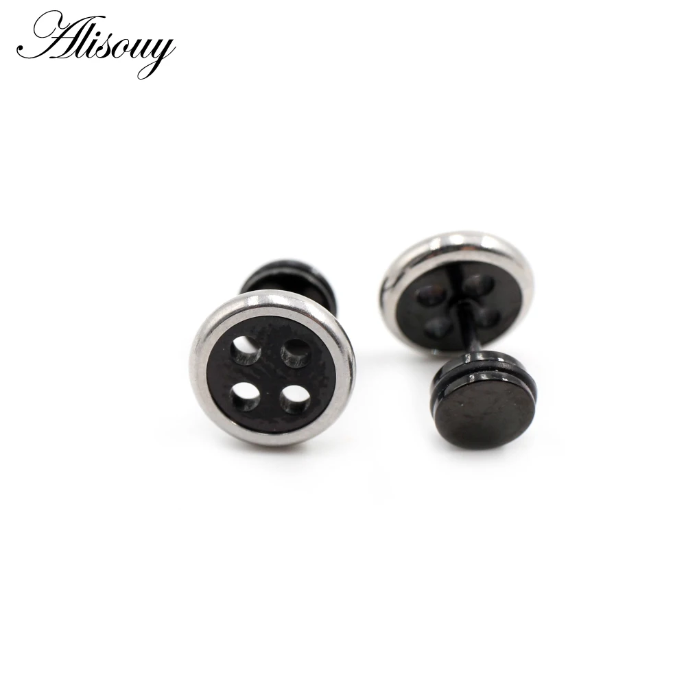 Alisouy 2pcs New Unisex Gothic Punk Rock Barbell Stainless Steel Buttons Screw Women Men Ear Stud Earrings Piercing Body Jewelry