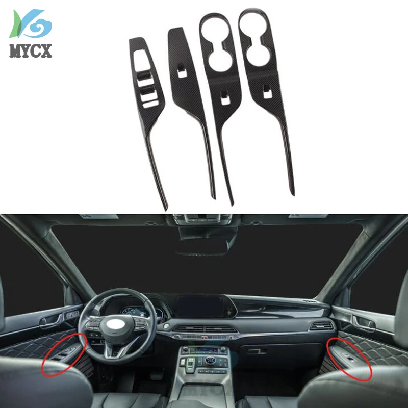 

For Hyundai Palisade 2020 Left Hand Drive 4PCS ABS Car Interior Door Window Lift Glass Switch Buttons Cover Molding Car Styling