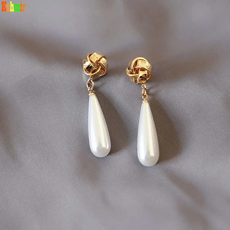 

Kshmir Water drop shape pearl hydrangea long earring female advanced sense French earring retro 2021