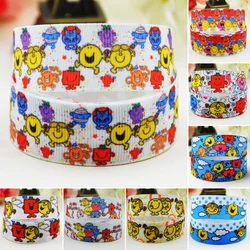 22mm 25mm 38mm 75mm Ruban satin the Mr. Men Cartoon Character printed Grosgrain Ribbon party decoration 10 Yards Mul076