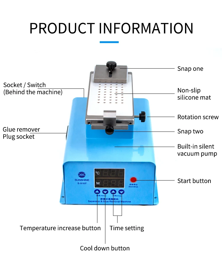 Sunshine S-918F Universal Inframe Separator For Edge LCD Screen separating oca cleaning remover machine 360degree Rotating Plate