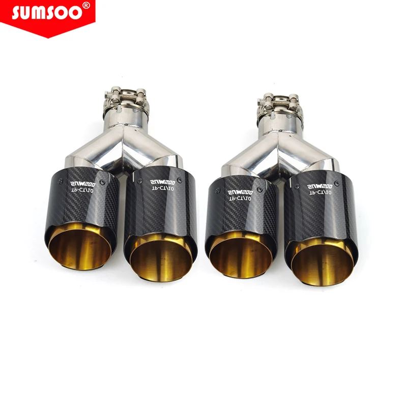 Original SUMSOO1PCS Carbonfaser + Goldchrom Edelstahl Auto-Auspuffendrohr Doppelendrohr Modifikation Schalldämpfer – Detail 9