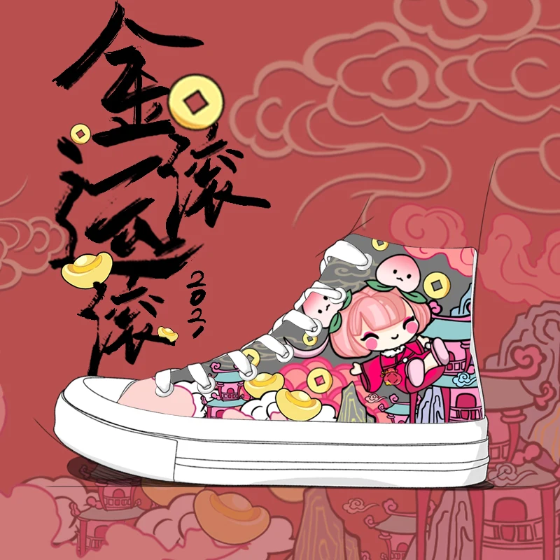 Amy and Michael 2021 Hight-top Canvas Shoes Chic Women's 2021 New Style Spring Anime Girls Hand Painted Sneakers Graffiti Shoes