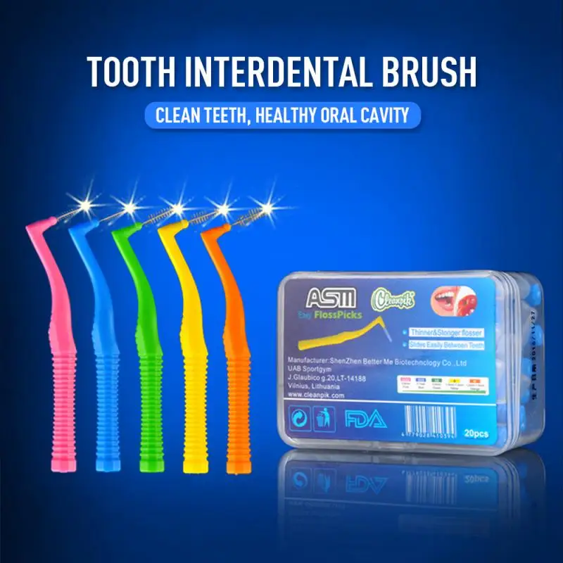 20Pcs/set L Shaped Interdental Brush Floss Interdental Cleaners Orthodontic Teeth Brush Toothpick Oral Hygiene Clean Care Tool