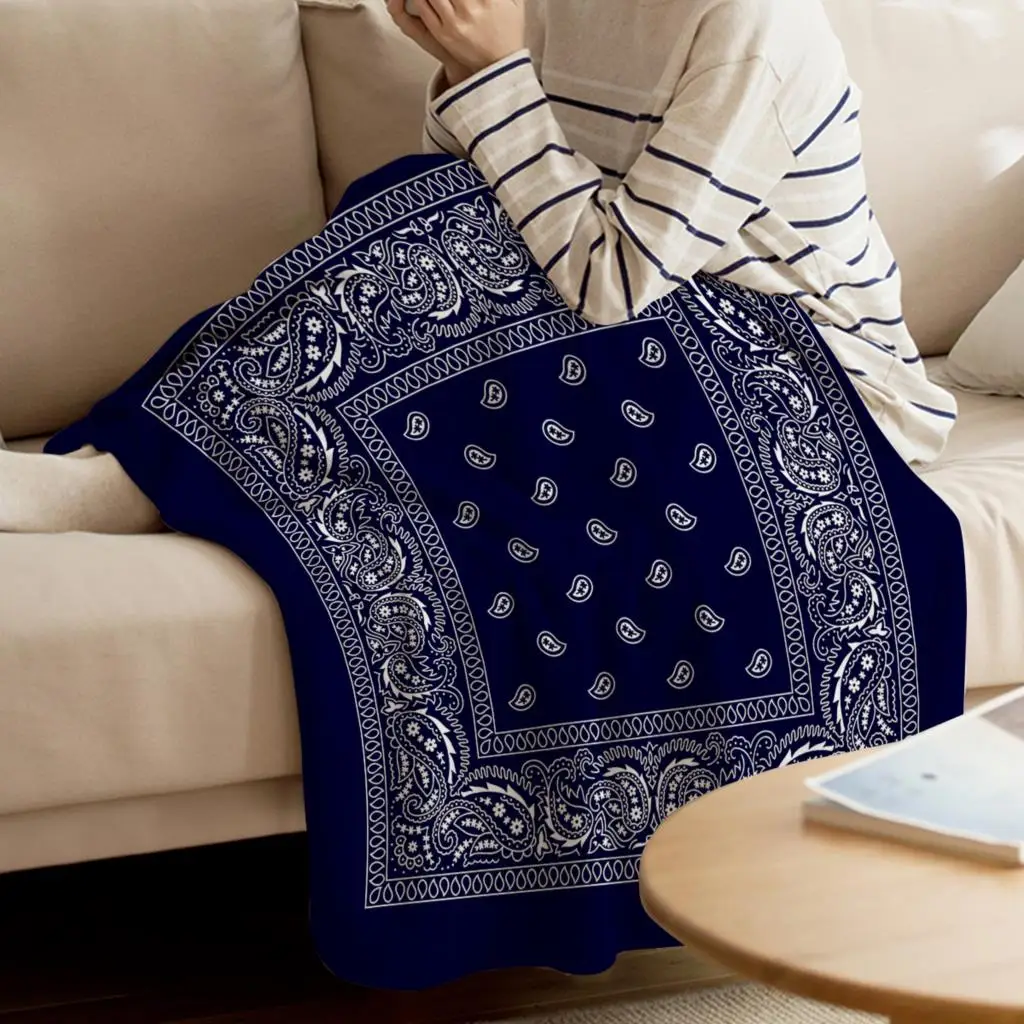 Bandana Navy Blue Southwestern Throw Blanket  Warm Microfiber Blanket Flannel Blanket For Bedroom