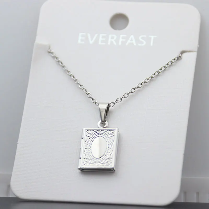 1pc Tiny Engraved Square Photo Frame Pendant Geometric Charms Floating Locket Necklaces Women Kids Fashion Memorial Jewelry
