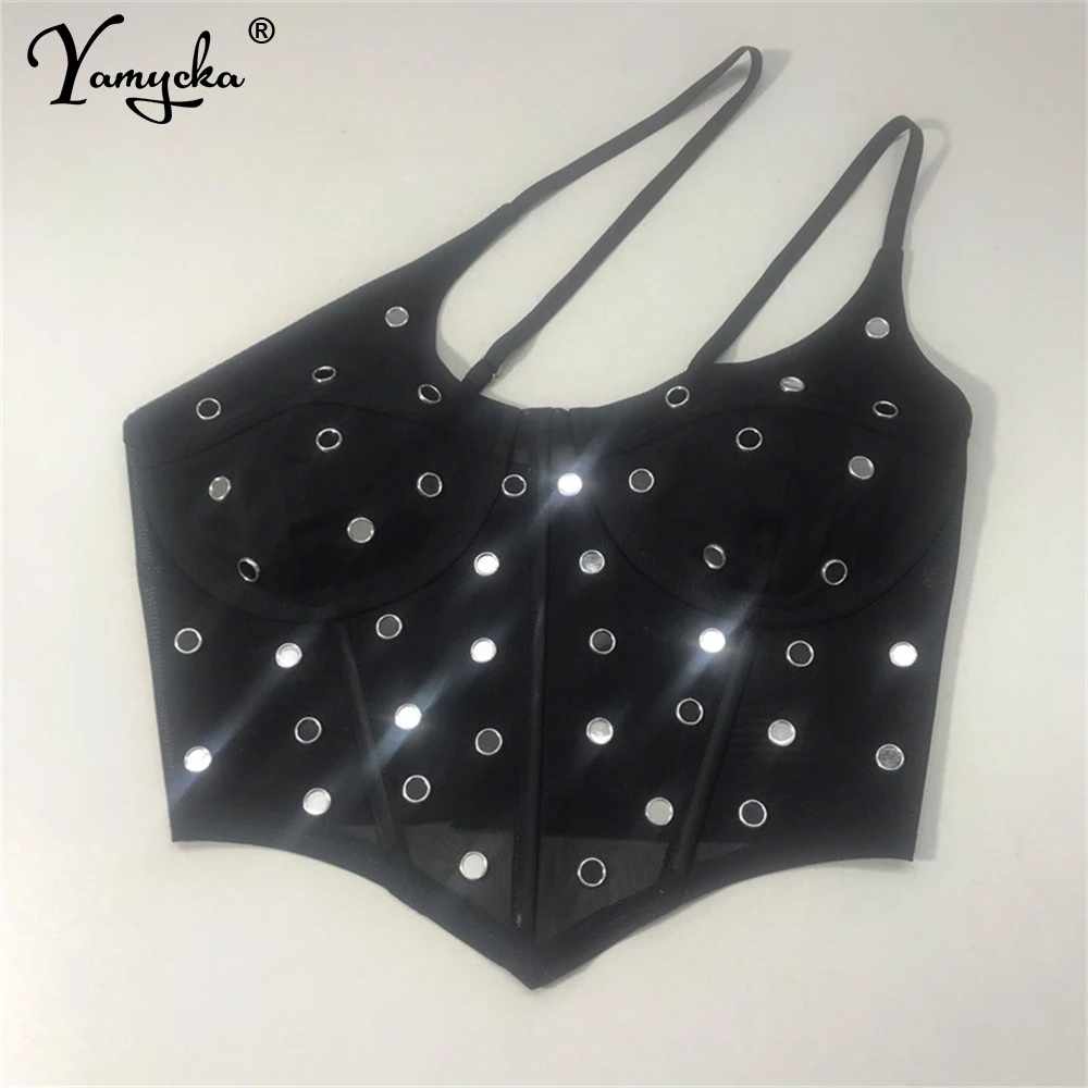 

Sexy see through black white tank top summer corset crop top women rave outfit club party mesh y2k halter top womens tube tops