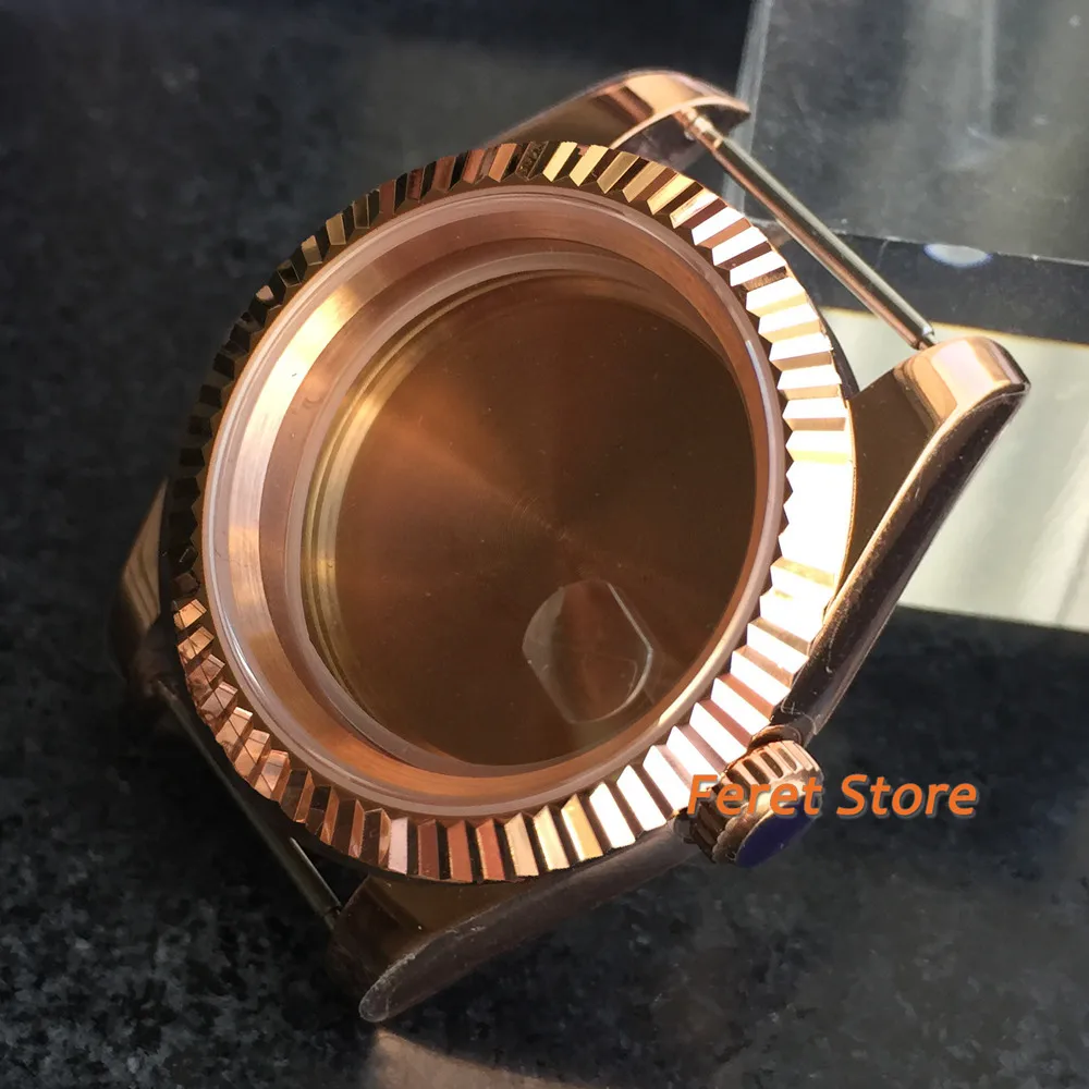 39mm Top Luxury Rose Gold Polished Bezel Watch Case Sapphire Glass Calendar window Fit NH35 NH36 MIYOTA 8215 Movement Glass Back