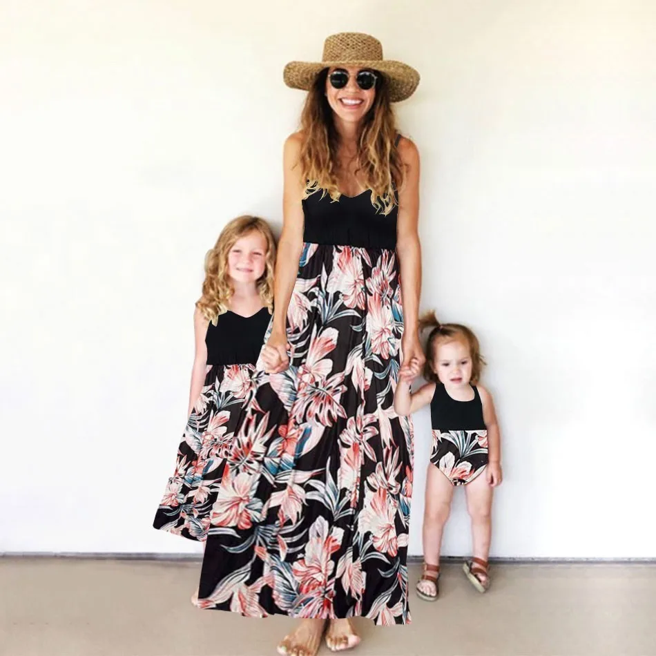 

Mommy And Me Clothes Patchwork Print Ankle Long Dress Baby Romper Jumpsuits Baby Girls Clothes Mom And Daughter Dress Vestidos