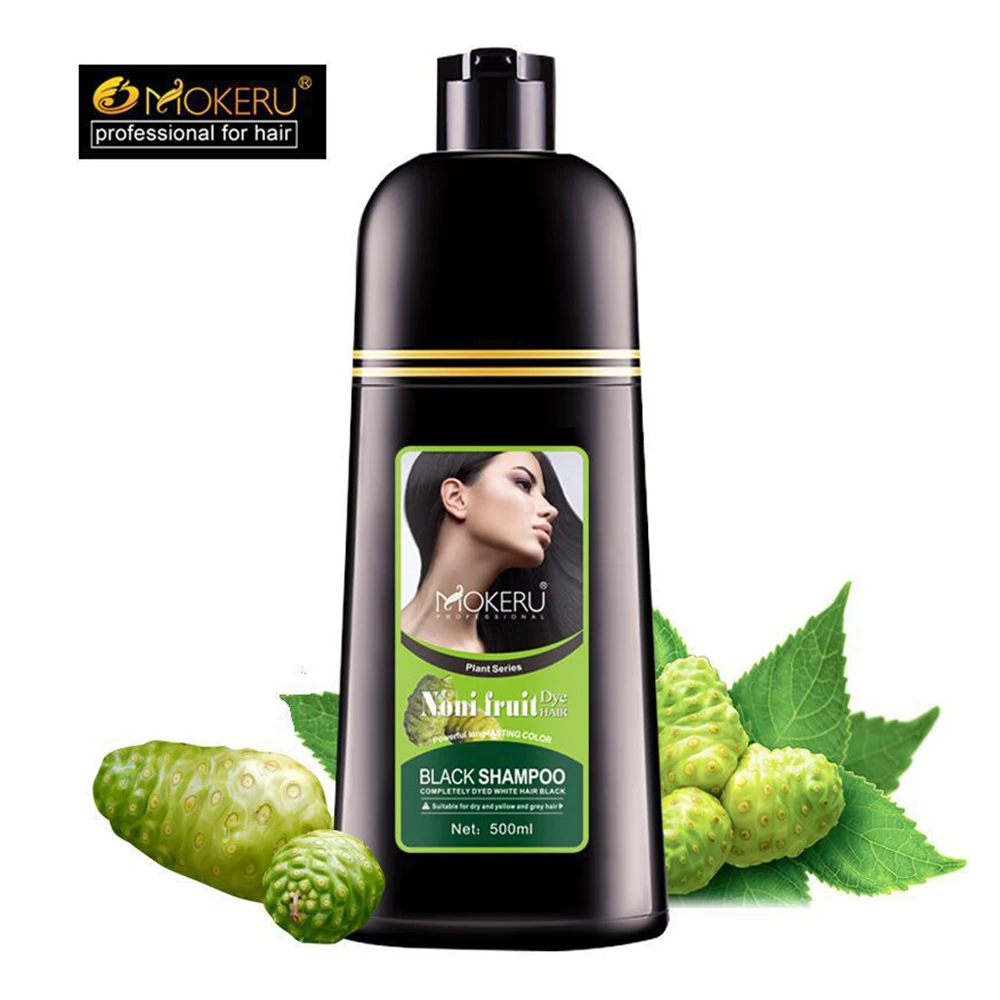 Mokeru Organic Natural Fast Hair Dye Plant Essence Permanent Black Hair Color Dye Shampoo For Cover Gray White Hair 500ML