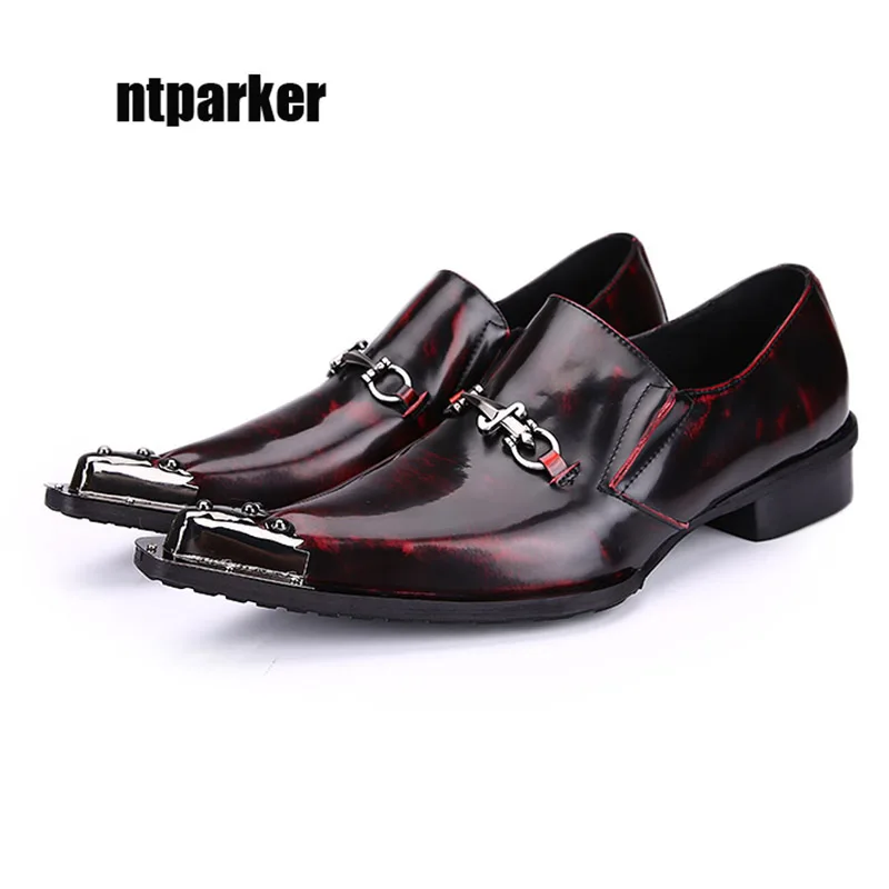 

ntparker Pointed Toe Man's Wedding Shoes Formal Dress Leather Shoes Wine Red zapatos de hombre, Big Sizes EU38-46!