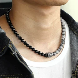 Fashion 2019 New Natural Tiger Eyes Map Stone Necklace For Men Women Stainless Steel Black Glass Bead Yoga Necklace TNB001