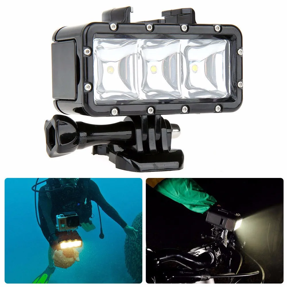 30m Waterproof Underwater LED High Power Flash Light For Gopro Hero 4 3+ 3 2 1,Action Camera Fill Lamp Diving Video Lights Mount