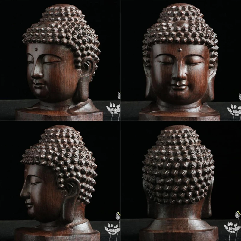 Creative New Buddha Statue Wood Wooden Sakyamuni Tathagata Figurine India Buddha Head Statue Crafts Decorative Ornament