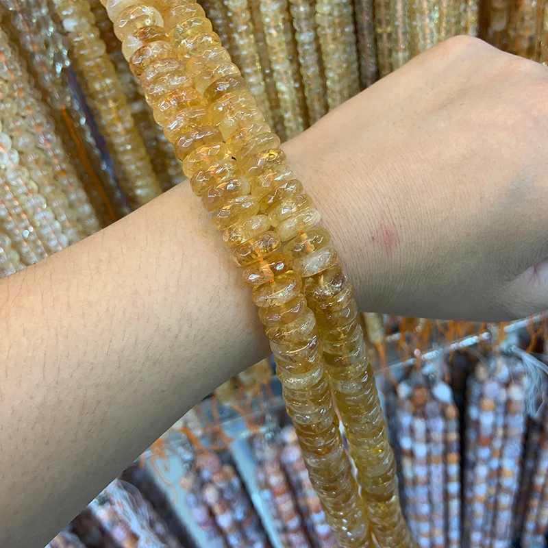 Natural Yellow Citrines Beads 15\'\' Faceted Rondelle DIY Quartz Loose Beads For Jewelry Making Women Beads Bracelet Necklace Gift