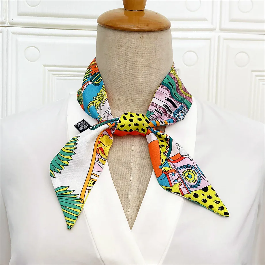 2024 Spring Design Leopard Skinny Scarf Women Luxury Brand Horse Bag Scarves Hair Neck Silk Scarf For Ladies Foulard Headband